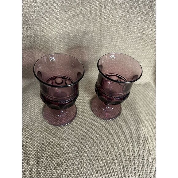 Vintage Amethyst purple thumbprint wine glass water goblet set of two - Picture 2 of 8